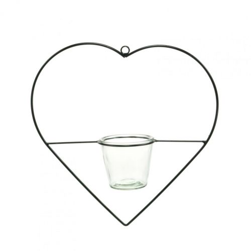 Lanterna portacandele in metallo cuore 28 cm per appendere vetro 9 cm