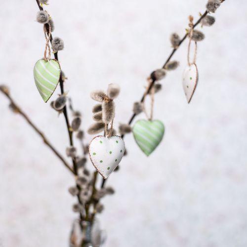 Floristik24 Cuori in metallo da appendere, San Valentino, decorazione primaverile, ciondolo cuore verde, bianco H3.5cm 10pz
