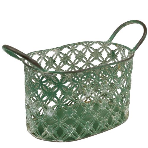 Floristik24 Cestino ovale in metallo con manico 25cm x 16,5cm H21cm Verde