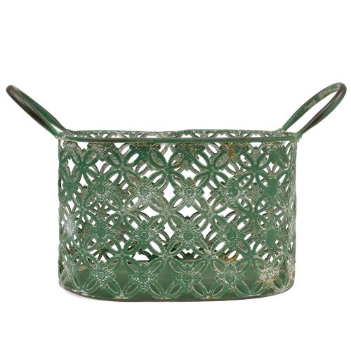 Floristik24 Cestino ovale in metallo con manico 25cm x 16,5cm H21cm Verde