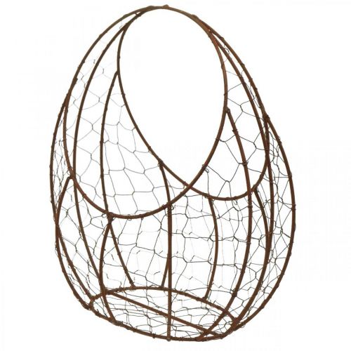 Cesto in filo metallico, fioriera in metallo, decorazione primaverile, cestino pasquale marrone, patina H34cm L30cm