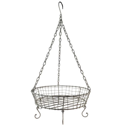 Floristik24 Cestino in metallo per appendere con ganci grigio vintage Ø39,5 cm