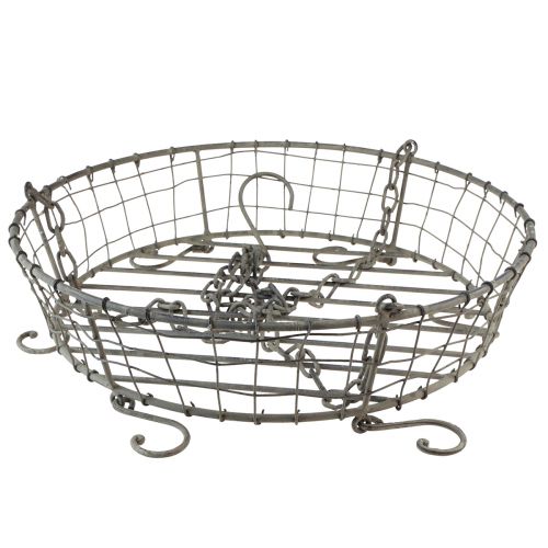 Floristik24 Cestino in metallo per appendere con ganci grigio vintage Ø39,5 cm