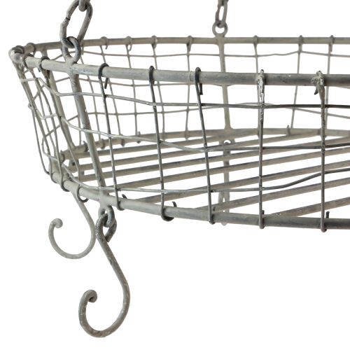 Floristik24 Cestino in metallo per appendere con ganci grigio vintage Ø39,5 cm