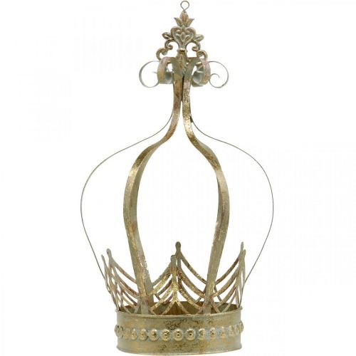 Floristik24 Corona in metallo, porta tealight per l&#39;Avvento, fioriera da appendere dorata, aspetto antico Ø16,5cm H27cm