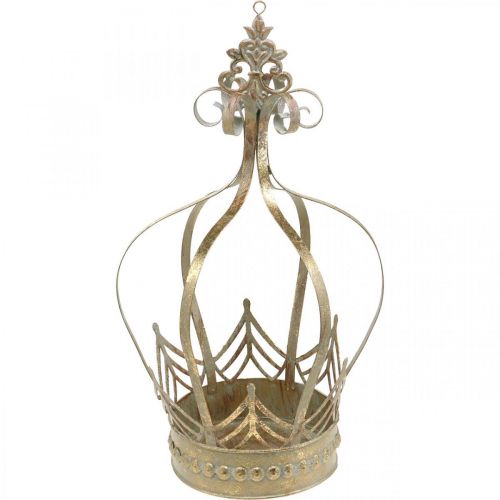 Floristik24 Corona decorativa da appendere, fioriera, decorazione in metallo, Avvento dorato, aspetto antico Ø19,5cm H35cm