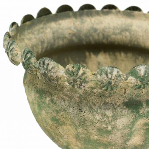 Tazza decorativa in metallo anticato verde muschio Ø13cm H14,5cm