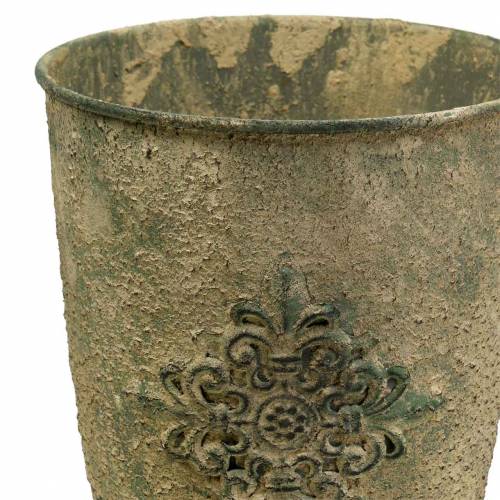 Floristik24 Calice decorativo in metallo con ornamento verde muschio, beige Ø16cm H31cm