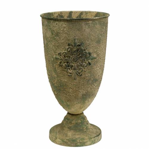 Floristik24 Calice decorativo in metallo con ornamento verde muschio, beige Ø16cm H31cm