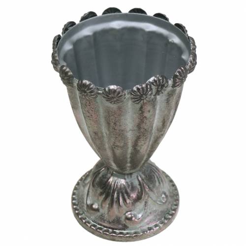 Floristik24 Coppa in metallo decorativo grigio argento, bianco lavato Ø9,7 cm H14,7 cm