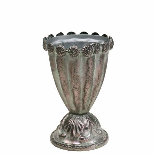 Floristik24 Coppa in metallo decorativo grigio argento, bianco lavato Ø9,7 cm H14,7 cm