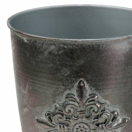 Calice decorativo in metallo con ornamento grigio argento Ø16,5cm H31cm