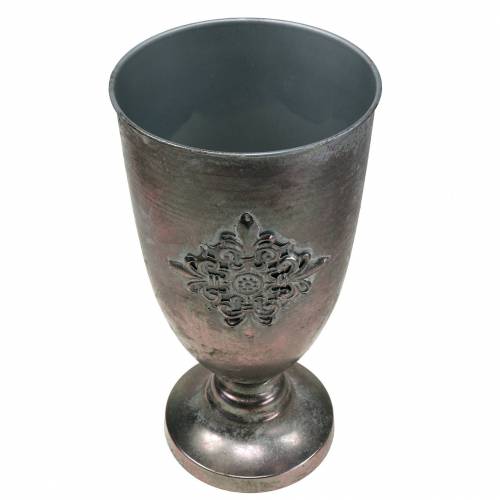Calice decorativo in metallo con ornamento grigio argento Ø16,5cm H31cm