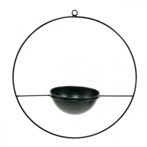 Floristik24 Portavasi per appendere anello in metallo nero Ø38cm con ciotola Ø15cm