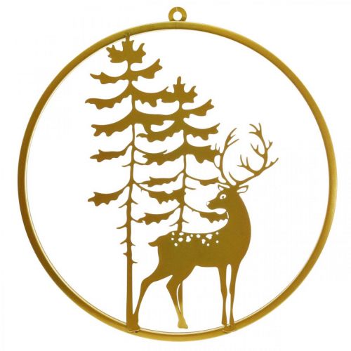 Anello decorativo oro da appendere cervo decorazione in metallo Natale Ø38cm