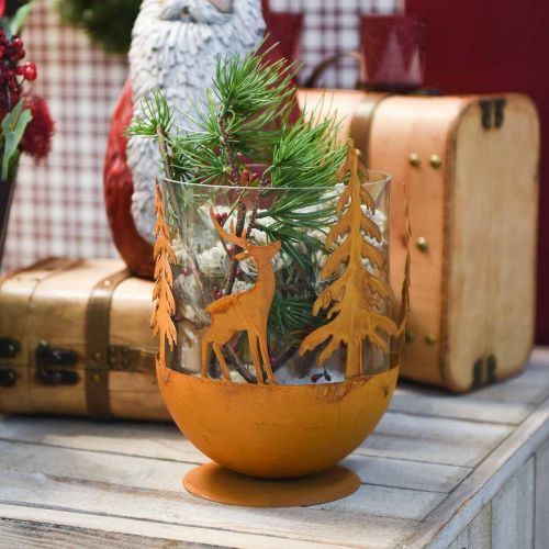 Floristik24 Ciotola in metallo con cervo, decorazione foresta per l&#39;Avvento, vaso decorativo in acciaio inossidabile Ø25cm H29cm
