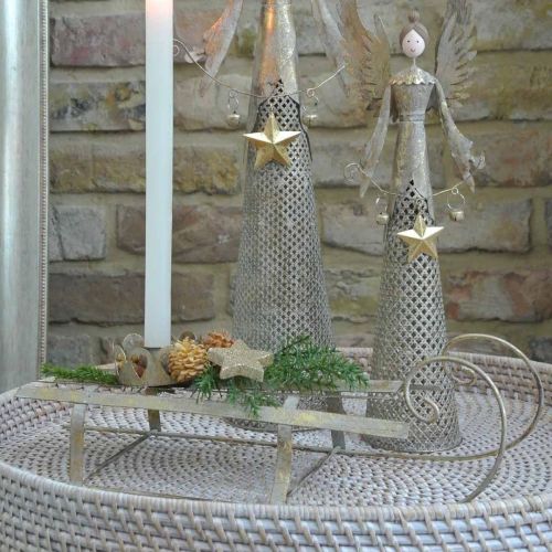 Floristik24 Slitta per Natale, decorazione invernale, slitta decorativa dorata, aspetto antico L41cm H11cm