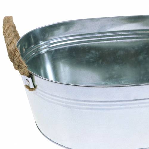 Floristik24 Vaso per fioriera in zinco con manici in juta argento 34,5 cm H11,5 cm