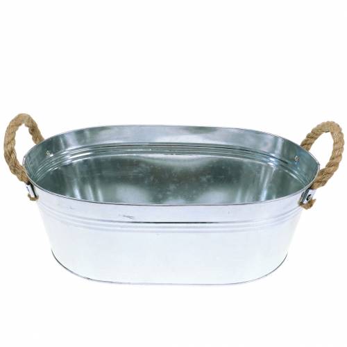 Floristik24 Vaso per fioriera in zinco con manici in juta argento 34,5 cm H11,5 cm