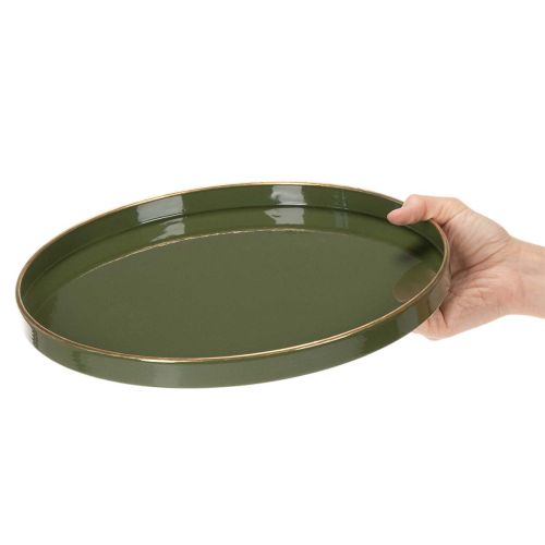 Vassoio decorativo verde con bordo dorato, moderno, 30 cm | Floristik24.it