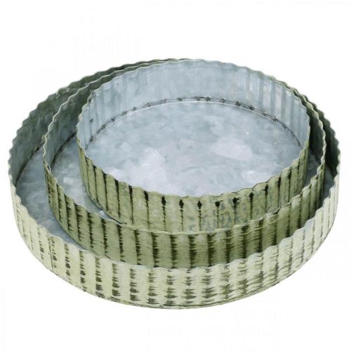 Prodotto Piatti in metallo per decorare, decorazione da tavola, portacandele tondo argento, verde shabby chic Ø14/16,5/19,5 cm H3,5 cm set da 3