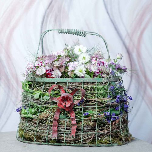 Floristik24 Borsa in metallo, cestino in filo metallico, fioriera, cestino con manico L34cm H33cm