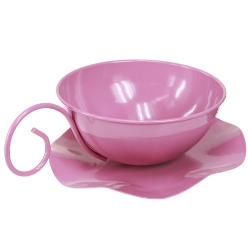 Prodotto Tazza in metallo Ø16cm H9cm tazza decorativa con piattino rosa 2 pezzi