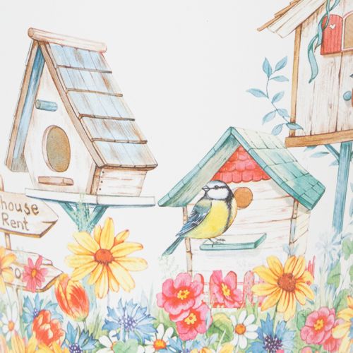 Prodotto Vaso in metallo decorato, fioriera con casette per uccelli, secchiello in latta H13cm Ø11.5cm