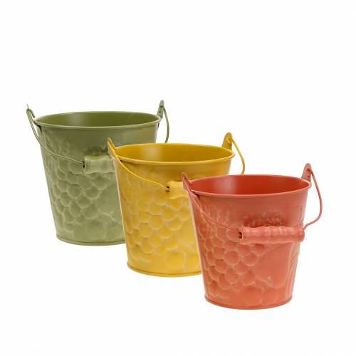 Floristik24 Secchio decorativo frutta giallo, arancione, verde lavato Ø12,5 cm H12 cm set di 3