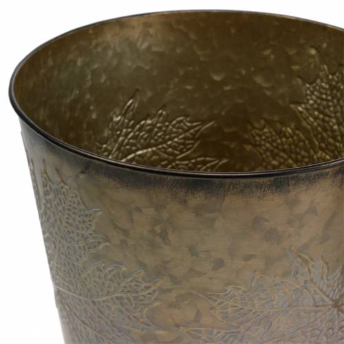 Floristik24 Vaso decorativo con foglie di zinco grigio metallizzato, arancio, marrone Ø18,5 cm H 15,5 cm 3 pezzi
