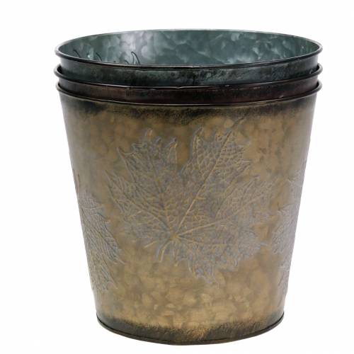 Prodotto Vaso decorativo con foglie di zinco grigio metallizzato, arancio, marrone Ø18,5 cm H 15,5 cm 3 pezzi