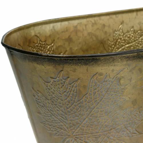 Floristik24 Vaso decorativo con foglie ovale zinco grigio metallizzato, arancione, marrone 38 × 20 cm H15 cm 3 pezzi