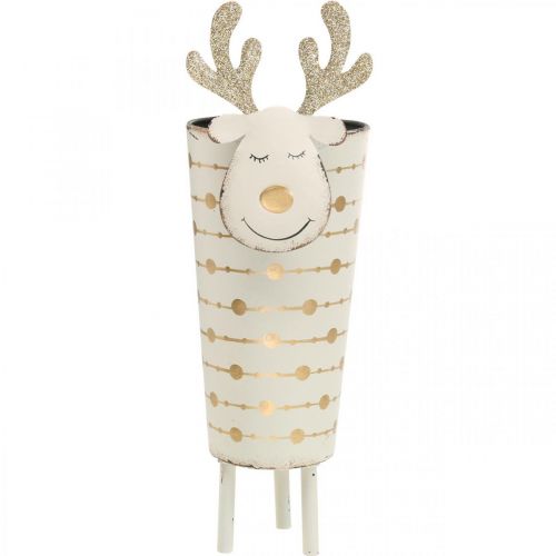 Prodotto Vaso per piante di renne, decorazione dell'Avvento, decorazione in metallo, fioriera per Natale bianco, dorato H28cm Ø8.5cm