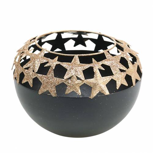 Floristik24 Decorazione da tavola Vaso natalizio con stelle nere, dorate Ø14cm H10,5cm