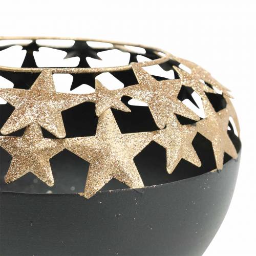 Floristik24 Decorazione da tavola Vaso natalizio con stelle nere, dorate Ø14cm H10,5cm