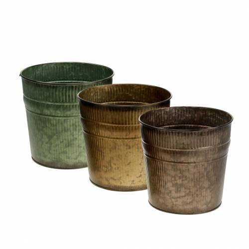 Floristik24 Vaso per piante arancione, marrone, verde Ø13cm H12.5cm set di 3