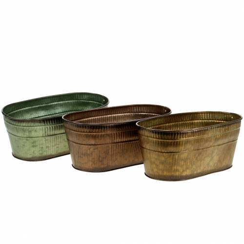 Ciotola per piante ovale arancione, marrone, verde 26×13,5 cm H11 cm set di 3