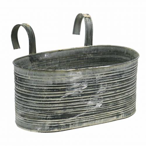 Portavasi in zinco vaso ovale per appendere crema antica 30×16,5 cm H14,5 cm