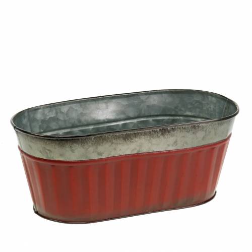 Portavaso ovale rosso, zinco argento 26 × 13 cm H11 cm