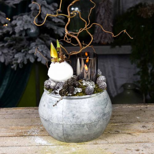 Prodotto Vaso rotondo in metallo, vaso decorativo, ciotola per piante argento, bianco lavato, aspetto antico Ø25,5 / 18 cm H17 / 13 cm, set di 2