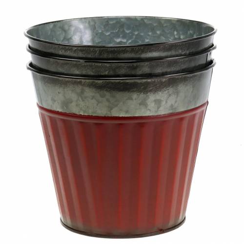 Floristik24 Vaso per piante rosso, zinco argento Ø17.5cm H15cm set di 3