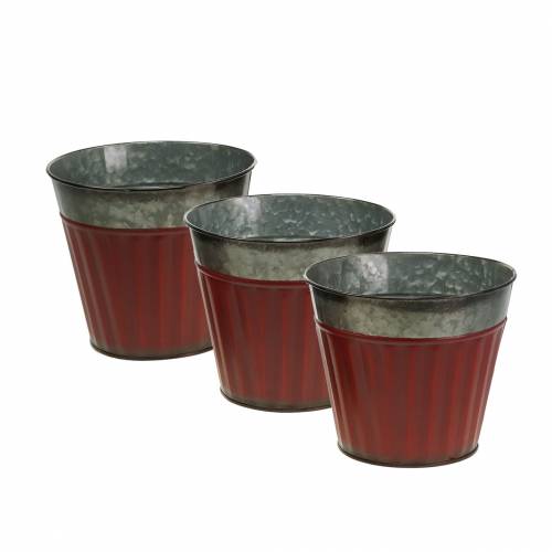 Floristik24 Vaso per piante rosso-argento Ø13cm H11cm set di 4