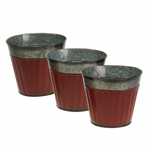 Floristik24 Vaso per piante rosso, zinco argento Ø17.5cm H15cm set di 3