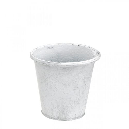 Floristik24 Portavasi con ornamenti, fioriera, vaso in metallo bianco Ø15,5 cm H14,5 cm