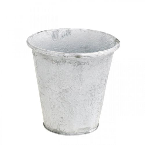 Vaso con ornamenti, vaso per piante, vaso in metallo bianco Ø18.5cm H18cm