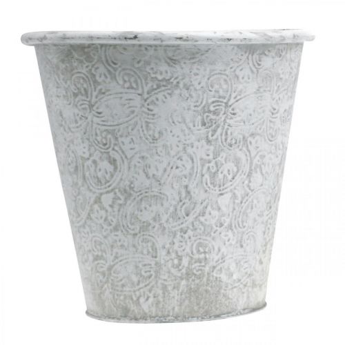Prodotto Vaso con ornamenti, vaso per piante, vaso in metallo bianco Ø18.5cm H18cm