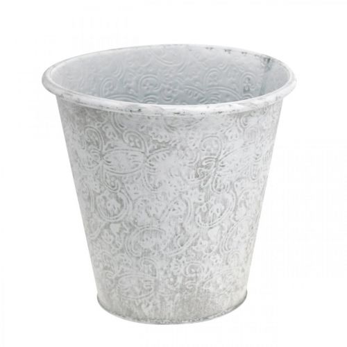 Floristik24 Fioriera, fioriera con ornamenti, decorazione in metallo bianco, grigio Ø20.5cm H19.5cm