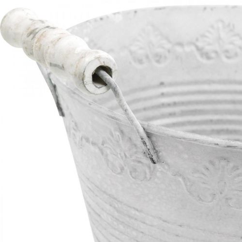 Prodotto Fioriera in rilievo, ciotola decorativa con manici in legno, vaso in metallo bianco, argento Ø18,5cm A12cm L22cm