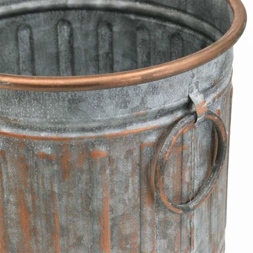Floristik24 Ciotola decorativa con manici, vaso per piante, vaso di metallo argento, aspetto antico color rame H31 / 24,5 cm Ø29,5 / 22 cm set di 2