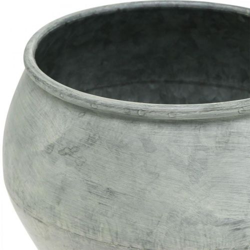 Floristik24 Vaso rotondo in metallo, vaso decorativo, ciotola per piante argento, bianco lavato, aspetto antico Ø25,5 / 18 cm H17 / 13 cm, set di 2